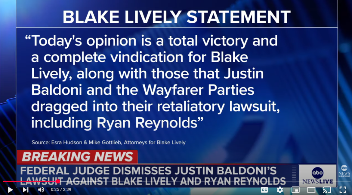 Federal Judge Dismisses Justin Baldoni’s $400 Million Lawsuit Against Blake Lively & Ryan Reynolds